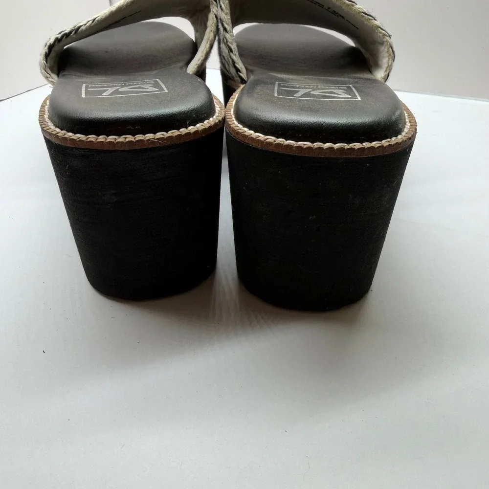 Dirty Laundry‎ Womens Platform Slide Sandals Black White Woven Strap Wedge 7.5